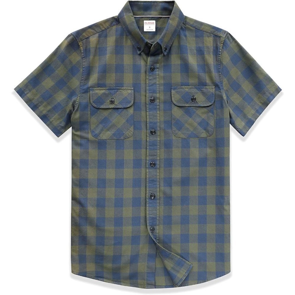 Mens Short Sleeve Button Down Shirts 100% Cotton Plaid Casual Button-Down Shirts